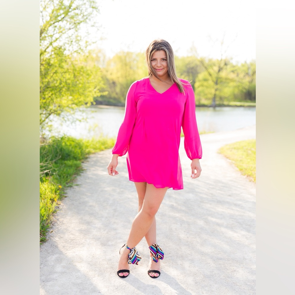 Vibrant Pink Long Sleeve Dress